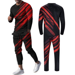 Conjunto de chándal con estampado de sublimación rojo y negro para hombre con estilo, algodón, poliéster, talla grande para invierno, entrenamiento de gimnasio al aire libre - Product Image 6