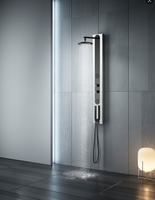 Colonne de douche murale en acier inoxydable à poignée unique, finition mate, avec jets pluie et cascade, design moderne, excellent prix