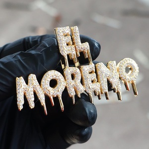 Colgante de plata chapado en oro blanco personalizable de 14 quilates con 3 quilates de corte redondo moissanita real estilo hip-hop encantos de corte princesa - Product Image 1