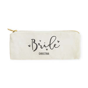 Bride Personalized Zipper Closure Cotton Canvas Pencil <b>Case</b> and Travel <b>Makeup</b> Organizer Bag Letter Pattern Cosmetic Pouch - Product Image 1