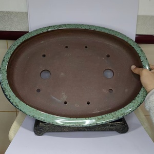 Pot à bonsaï artisanal de haute qualité en sable violet Yixing, émaillé vert neige, taille XL, avec pieds en forme de nuage - Product Image 4