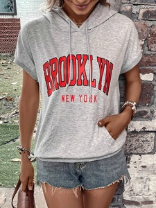 Haute qualité dames décontracté haut court à capuche Logo personnalisé femmes Gym pull sweat à capuche tricoté tissu Streetwear - Product Image 2