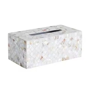 Rectangle Shape White <b>Mother</b> of Pearl Tissue Box Napkin Holder for Table Top Decorative Use Premium Napkin Box Tissue Holder - Product Image 1