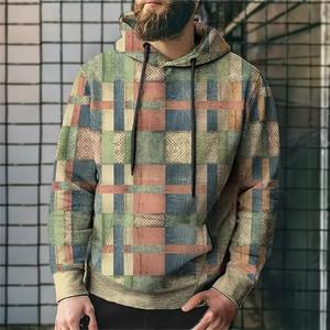 À manches longues à capuche drôle hommes à capuche couture Plaid impression Simulation sweats à capuche hommes vêtements nouveau Designer pulls - Product Image 5