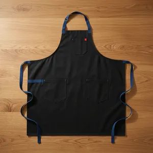 Delantal de Lona Negra Tejida Reutilizable y Duradera con 3 Bolsillos, Lavable a Máquina para Uso Diario, Estilo Sencillo - Product Image 1