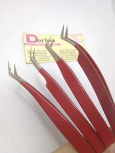 Pince à cils enduite de couleur rouge de qualité durable pince à cils en acier inoxydable volume semi-incurvé pince à cils à 45 degrés - Product Image 4