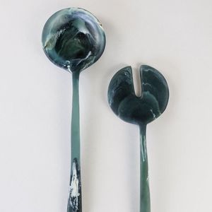 Juego de Cubiertos de Resina Verde Oscuro para Ensalada, Cuchara y Tenedor, Utensilios de Cocina para Servir y Mezclar Alimentos, Productos para el Comedor - Product Image 1