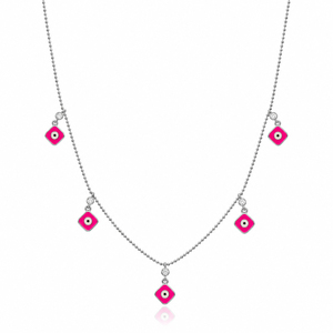 Collier Shaker en Argent Sterling 925 avec Émail Rose et Motif Œil Turc, Forme Carrée, Vente en Gros, Bijoux Faits Main Turcs - Product Image 2