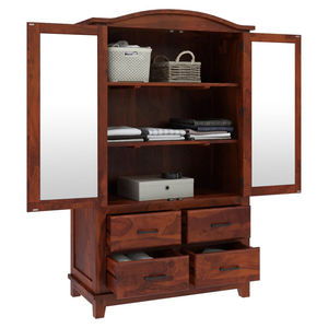 Armario grande y moderno de madera de teca maciza hecho a mano, armario con espejo, 4 cajones, armario de almacenamiento para dormitorio para uso en apartamentos y hoteles - Product Image 5