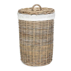 Panier à linge rond en rotin avec doublure blanche Solution de rangement écologique et élégante - Product Image 4