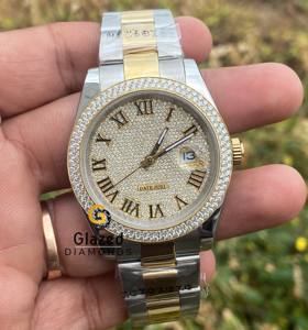 Reloj de pulsera Hip Hop de dos tonos para hombres mejorado con diamantes de moissanita de claridad Vvs de corte brillante redondo - Product Image 1