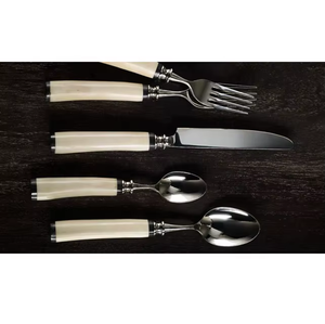 Juego de 5 cubiertos de acero inoxidable y hueso, respetuosos con el medio ambiente, duraderos, elegantes, perfectos para fiestas, comedor, uso doméstico - Product Image 5