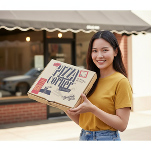 Boîte à pizza en papier kraft écologique personnalisée, qualité alimentaire, compatible micro-ondes, pour les restaurants de restauration rapide et les chaînes de pizzerias - Product Image 3