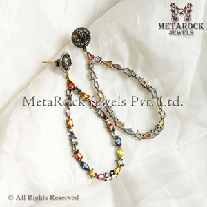 Natural Diamond 925 Silver Multi Sapphire Gemstone Designer <b>Drop</b> Dangle Push <b>Back</b> Earrings Fine Jewelry Wholesale Jewelry - Product Image 5