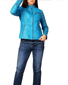 Vestes à fermeture éclair pour femmes rembourrées de coton avec fermeture éclair Veste de moto Véritable veste en cuir à fermeture éclair toutes saisons - Product Image 3