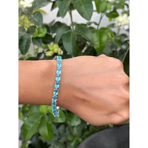 Pulsera de tenis de plata 925 con topacio azul suizo, accesorio de moda - Product Image 2