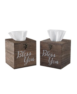 Bless You Wood <b>Tissue</b> <b>Box</b> Cover Set of 2 Rustic White <b>Tissue</b> <b>Box</b> Cover Square Farmhouse Toilet Paper <b>Holder</b> or Napkin <b>Holder</b> - Product Image 1