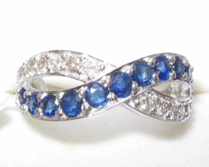 Bague en or 18 carats avec diamants et saphir bleu et diamants ronds taille brillant (0.43 Ct-12 pièces) - Product Image 1