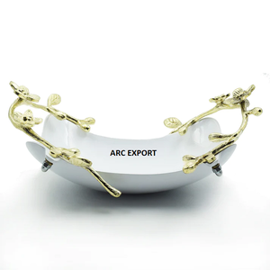 Cuenco de mármol blanco para servir comida con diseño de ciervo, soporte dorado brillante, cuencos decorativos para el hogar de gran tamaño de la mejor calidad para gran oferta - Product Image 6