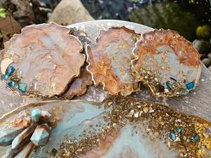 Plateau en résine à paillettes bleues de qualité supérieure Plateau fait main brillant élégant pour la décoration intérieure Table basse et l'organisation de l'Inde - Product Image 4