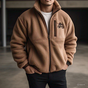 เสื้อแจ็คเก็ตขนแกะเชอร์ปาซิปแบบหนาสำหรับผู้ชายเสื้อแจ็คเก็ตขนแกะสไตล์ใหม่ออกแบบโลโก้ได้ตามต้องการ - Product Image 3