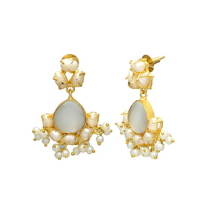 สีขาว monalisa ต่างหูทุกวันสำหรับผู้หญิงต่างหูไข่มุกน้ำจืดแกนชุบทองวินเทจส่วนใหญ่ทำจากทองเหลืองสำหรับงานแต่งงาน - Product Image 2