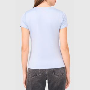 Camiseta de Verano para Mujer con Logotipo Personalizado, Cuello Redondo, Manga Corta, Ajuste Delgado, Alta Calidad, Transpirable, Anti-Pilling, 180g, Acabado Lavado - Product Image 6