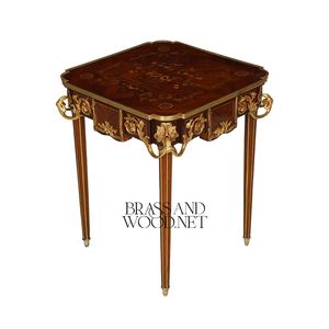 Mesa Auxiliar Cuadrada de Lujo con Incrustaciones Florales y Adornos de Latón Dorado para Decoración Clásica de Sala de Estar - Product Image 3