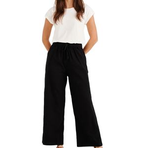 Femmes dernière mode demi-élastique taille haute pantalon vente d'été nouveau Style ample jambe large ceinture simple pantalon plat avant - Product Image 1