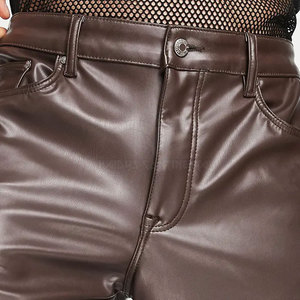 Pantalones de cuero PU para hombre Ropa de moda de invierno Pantalones de cuero Cintura alta Cremallera Pantalón de cuero de color sólido - Product Image 6
