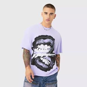 OEM venta al por mayor personalizado color púrpura claro impreso camiseta de alta calidad 100% tela de algodón hombro caído pesado GSM camiseta para hombres - Product Image 1