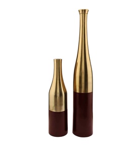 Modernos Jarrones Decorativos con Acabado de Latón, Diseño Geométrico en Color Dorado y Borgoña, Decoración de Mesa para Interiores, Decoración del Hogar para Sala de Estar - Product Image 1