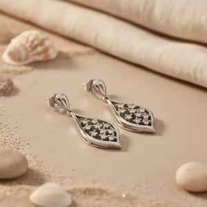 Boucles d'oreilles pendantes en argent 925 avec zircone cubique pour femmes, style classique religieux tendance, or rose et platine, cadeau - Product Image 1