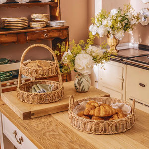 Eco Friendly Round Handwoven Rattan Serving Tray <b>with</b> <b>Handles</b> Handmade <b>Wicker</b> <b>Basket</b> for Home Hotel Kitchen Decoration - Product Image 2