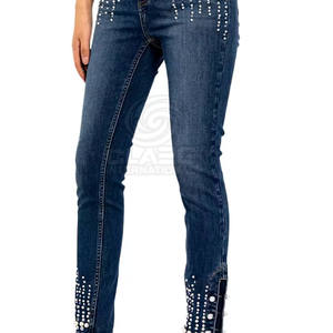 Jeans de diamantes de moda para mujer, pantalones vaqueros rectos de cintura alta con diamantes de imitación, ropa informal, proveedor directo de fábrica - Product Image 5