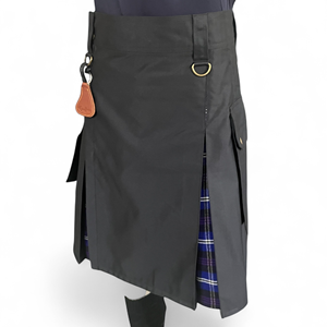 Kilt Utilitario Híbrido de Tela de Algodón Twill de 290 Gsm para Hombre con Estilo de Pantalón Cargo Negro con Tartán Escocés - Product Image 2