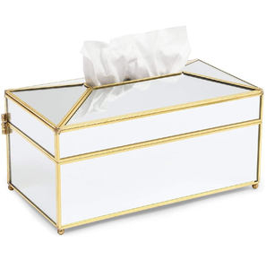 Cajas de pañuelos de acrílico y latón Caja de pañuelos de mesa y acrílico transparente multifunción de escritorio Venta caliente - Product Image 1