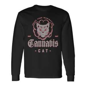 T-shirt à manches longues Cannabis Cat Weed Strain Stoner Tee - Product Image 1