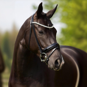 Brida de doma de cuero engrasado negro de lujo con banda para cejas en forma de U brillante banda para la nariz de charol y detalles cosidos a mano - Product Image 2