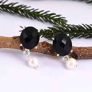 ต่างหูเงินแท้ 925 นิลดําพร้อมต่างหูมุกหยด - Product Image 3