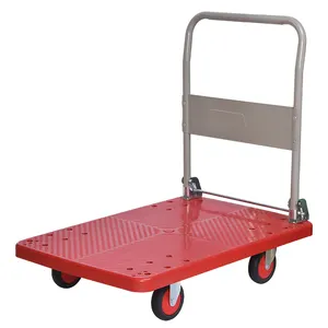 Flat Hand Psuh Trolley Dobrado Carrinho de Compras para Armazém Goods Movingwarehouse Ferramenta De Alta Qualidade De Armazenamento De Plástico Plataforma Vermelha