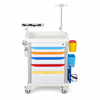 Chariot médical d'urgence en alliage d'aluminium à 5 tiroirs avec verrouillage, poteau porte-perfusion et boîte à objets tranchants pour hôpitaux, soins intensifs, urgences, salles d'hôpital, gymnases et ateliers
