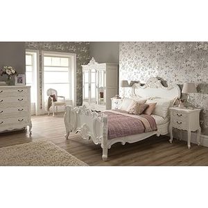 Classic French <b>Wooden</b> <b>Bed</b> in <b>White</b> Duco Mahogany Solid Wood Hand Carved Feature - Product Image 2