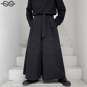 Pantalones góticos holgados Retro para hombre, pantalones de pierna ancha estilo Kendo Hakama japonés de cintura alta, diseño de bolsillo único Vintage Street - Product Image 2