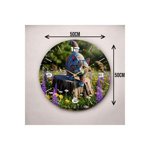 Reloj de pared de mesa silencioso de madera con estampado de gato gatito colorido 50cm regalo estampado reloj llamativo - Product Image 4