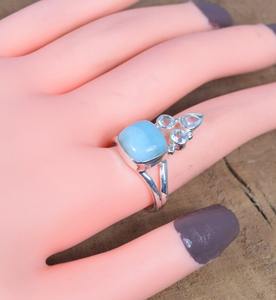 Anillo de piedras preciosas Larimar de Plata de Ley 925, joyería hecha a mano, anillo de estilo bohemio de plata, joyería para mujer, regalo de boda para esposa - Product Image 3