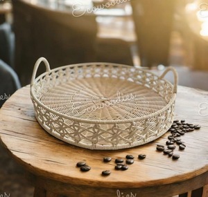 Panier à pain et à fruits décoratif en bambou tissé à la main Plateau de service rond tissé Panier à fruits pour la cuisine et la table à manger - Product Image 2