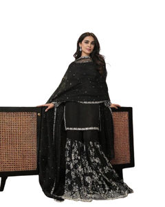 Conjunto Salwar de ropa india y pakistaní de tamaño personalizado con detalles de encaje Kurti Plazzo y Dupatta Gotta - Product Image 1