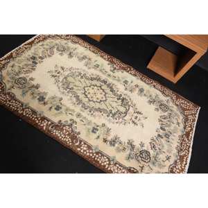 Classic <b>Brown</b> Beige 3.8 X 6.5ft <b>Wool</b> Rug Turkish Patchwork Design for Entryway Living Room or Bedroom Latex Backing - Product Image 4