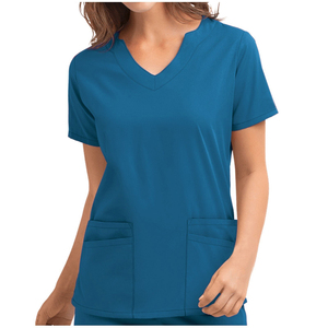 Uniforme d'infirmière unisexe à manches courtes, design 2023, uni, grand format, confortable, de haute qualité, en élasthanne/polyester, pour les soins de santé - Product Image 4